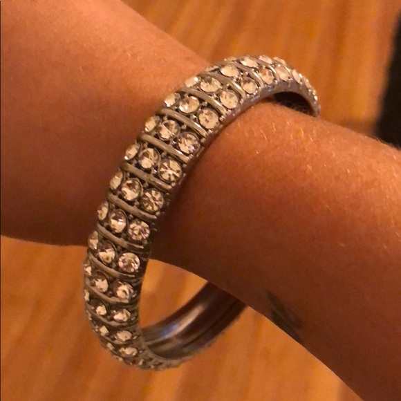 Vintage Rhinestone Crystal Silver Bangle - Picture 4 of 6